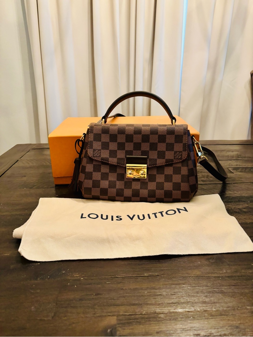Louis Vuitton Brown Damier
Ebene Crossbody Satchel with Gold Hardware